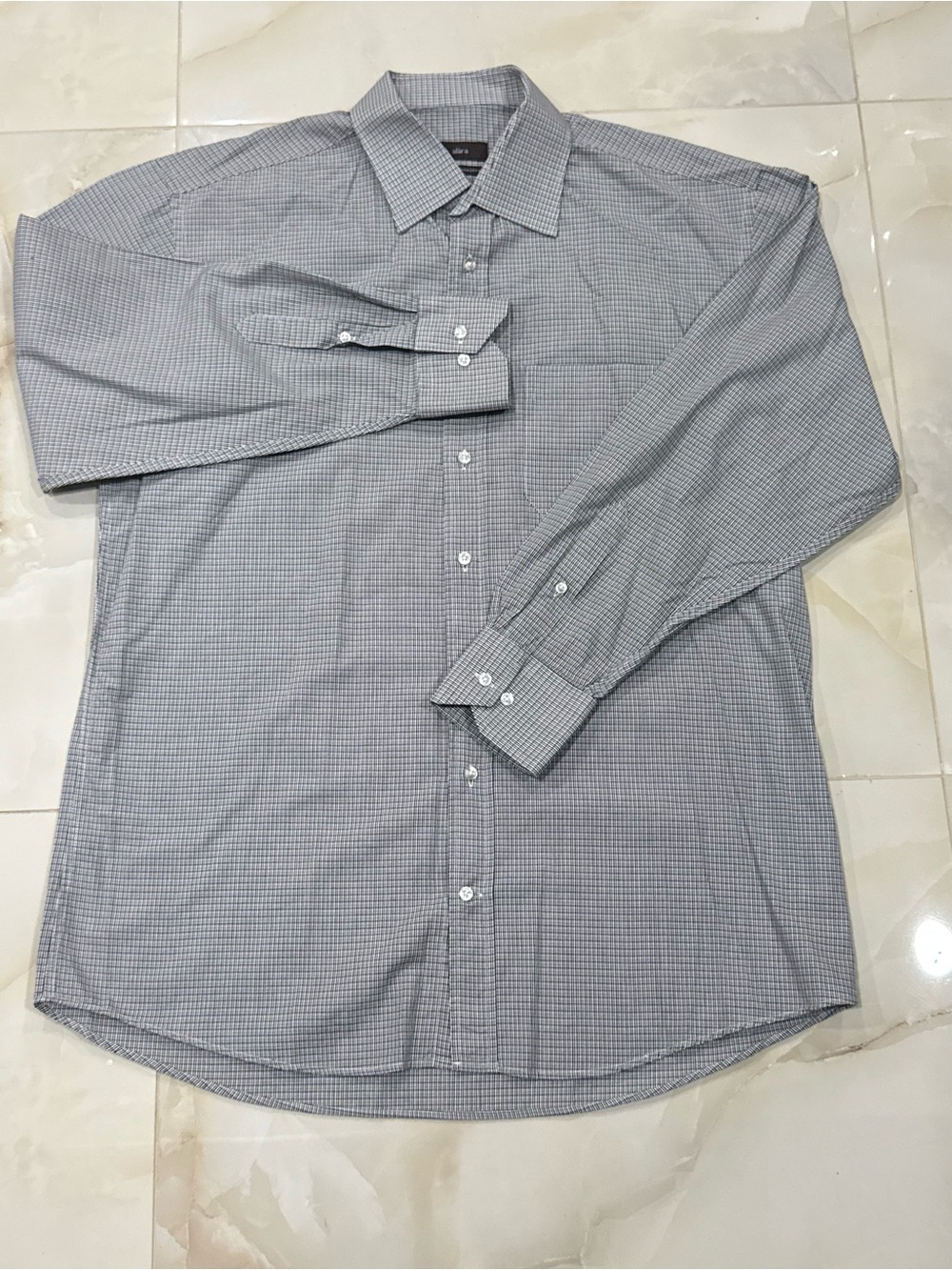 Alara Men's Gray Micro-Check Long-Sleeve Dress Shirt
